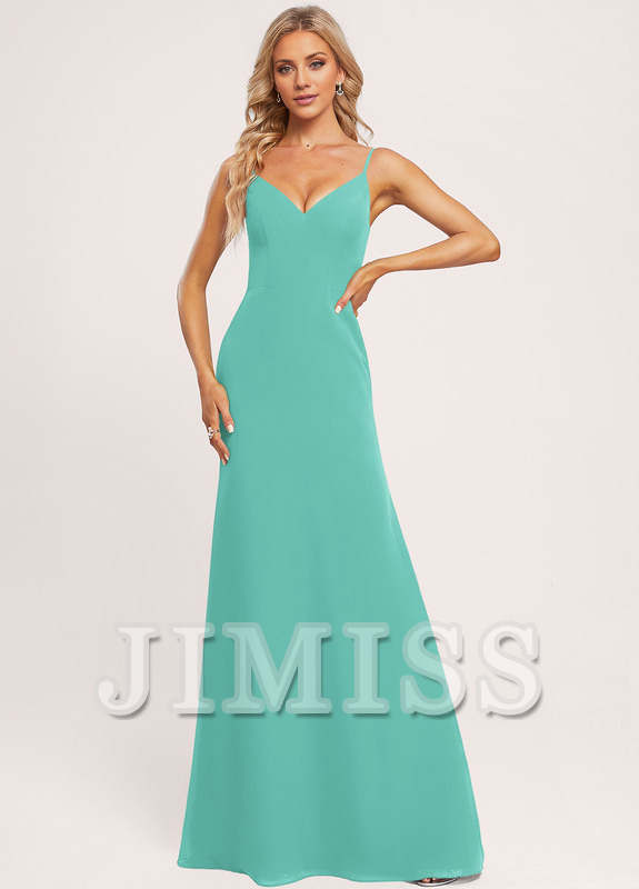 A-line V-neck and ground chiffon bridesmaid dress