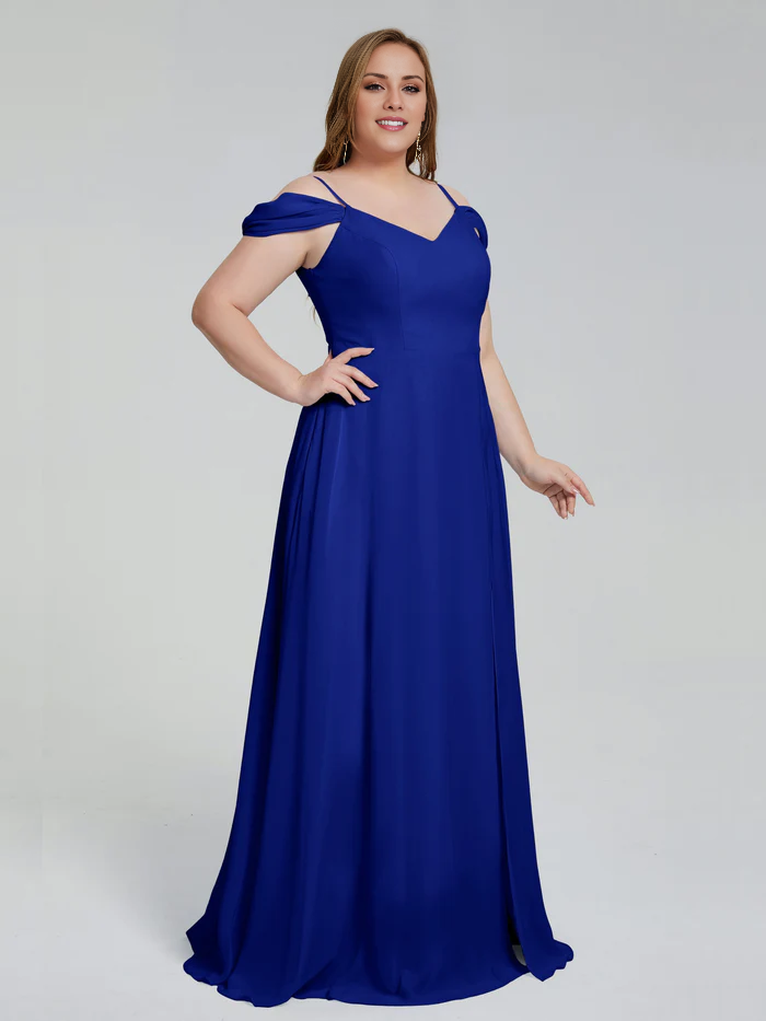 Vestido de dama de honor de talla grande con tirantes finos y largo hasta el suelo