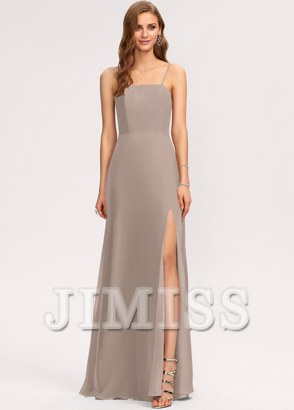 Abito da damigella d'onore in chiffon a trapezio, lungo fino al pavimento