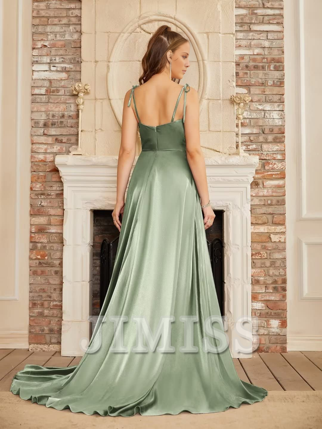 Burgundy Satin A-Line Floor-Length Dress with Cowl Neck & High Slit
