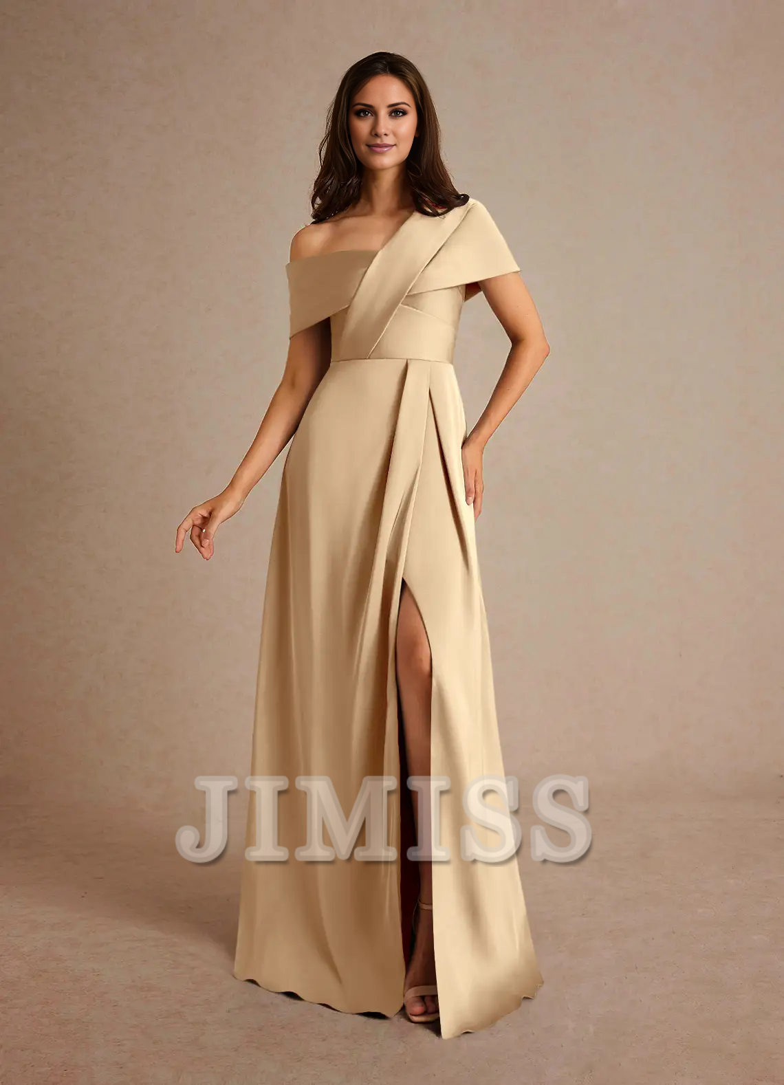 Dark Navy Crepe A-Line Off-the-Shoulder Floor-Length Bridesmaid Dress
