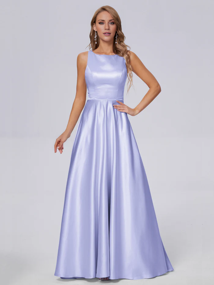 Sleeveless satin long and floor length bridesmaid dress