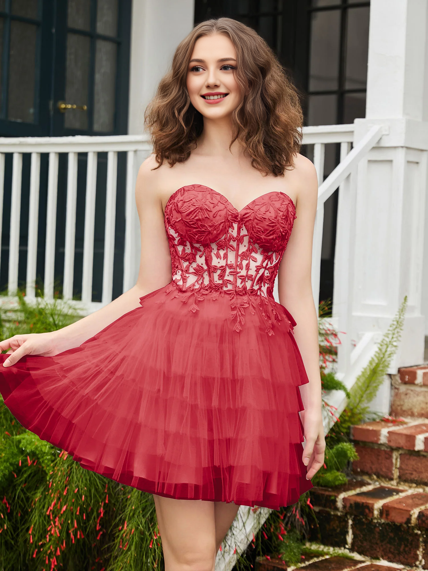 Burgundy Tulle Short A-Line Sweetheart Dress - Prom, Homecoming & Cocktail Party Gown