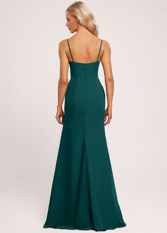 Ruffled trumpet mermaid hooded floor-length chiffon prom dress