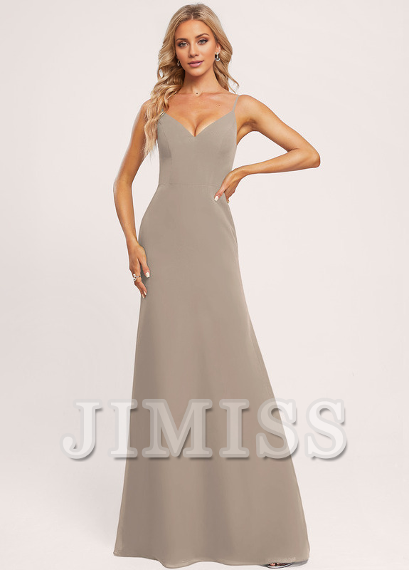 A-line V-neck and ground chiffon bridesmaid dress
