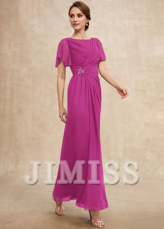 Vestido de gasa para madre de la novia, de corte A, plisado, con cuentas y escote pronunciado hasta los tobillos