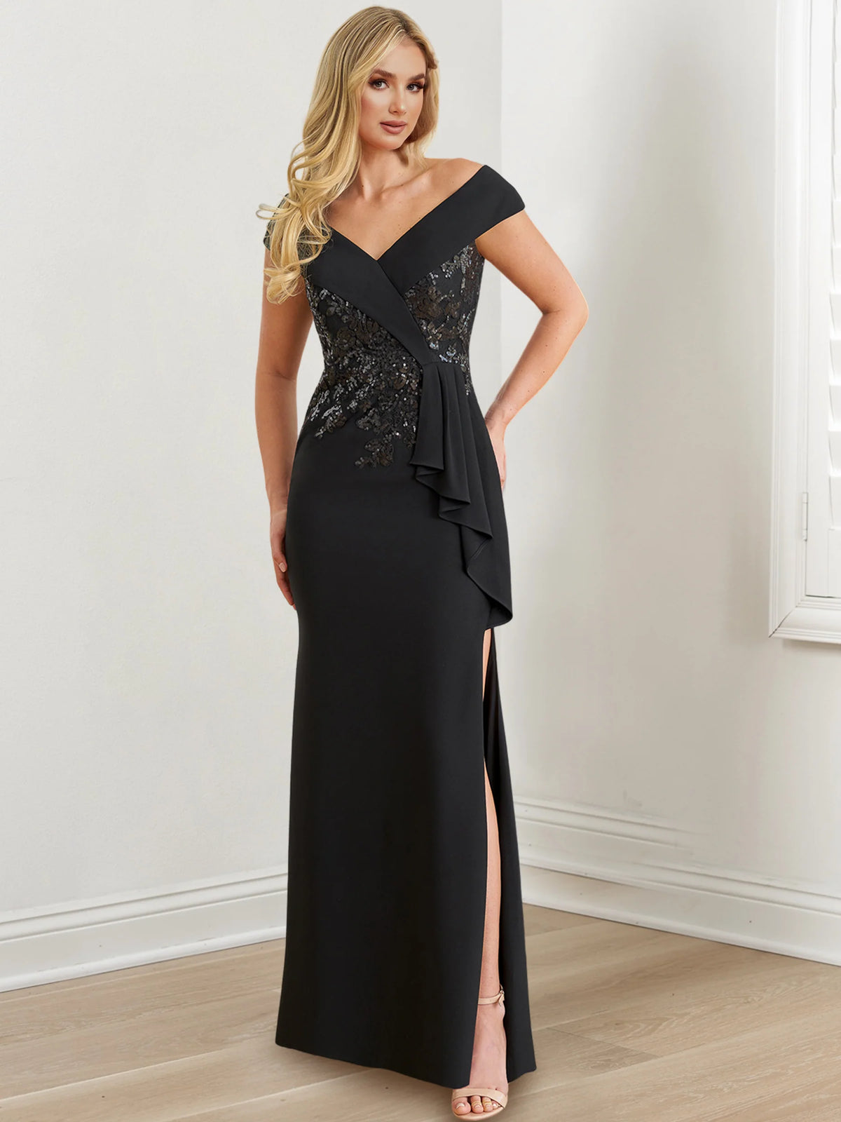 Vestidos para madre de la novia con escote en V hasta el suelo