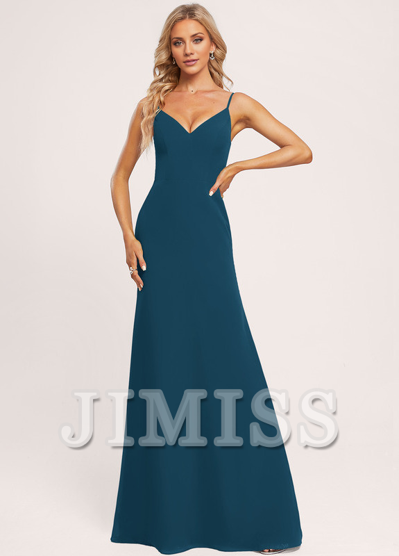 A-line V-neck and ground chiffon bridesmaid dress