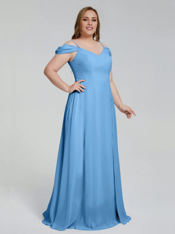 Vestido de dama de honor de talla grande con tirantes finos y largo hasta el suelo