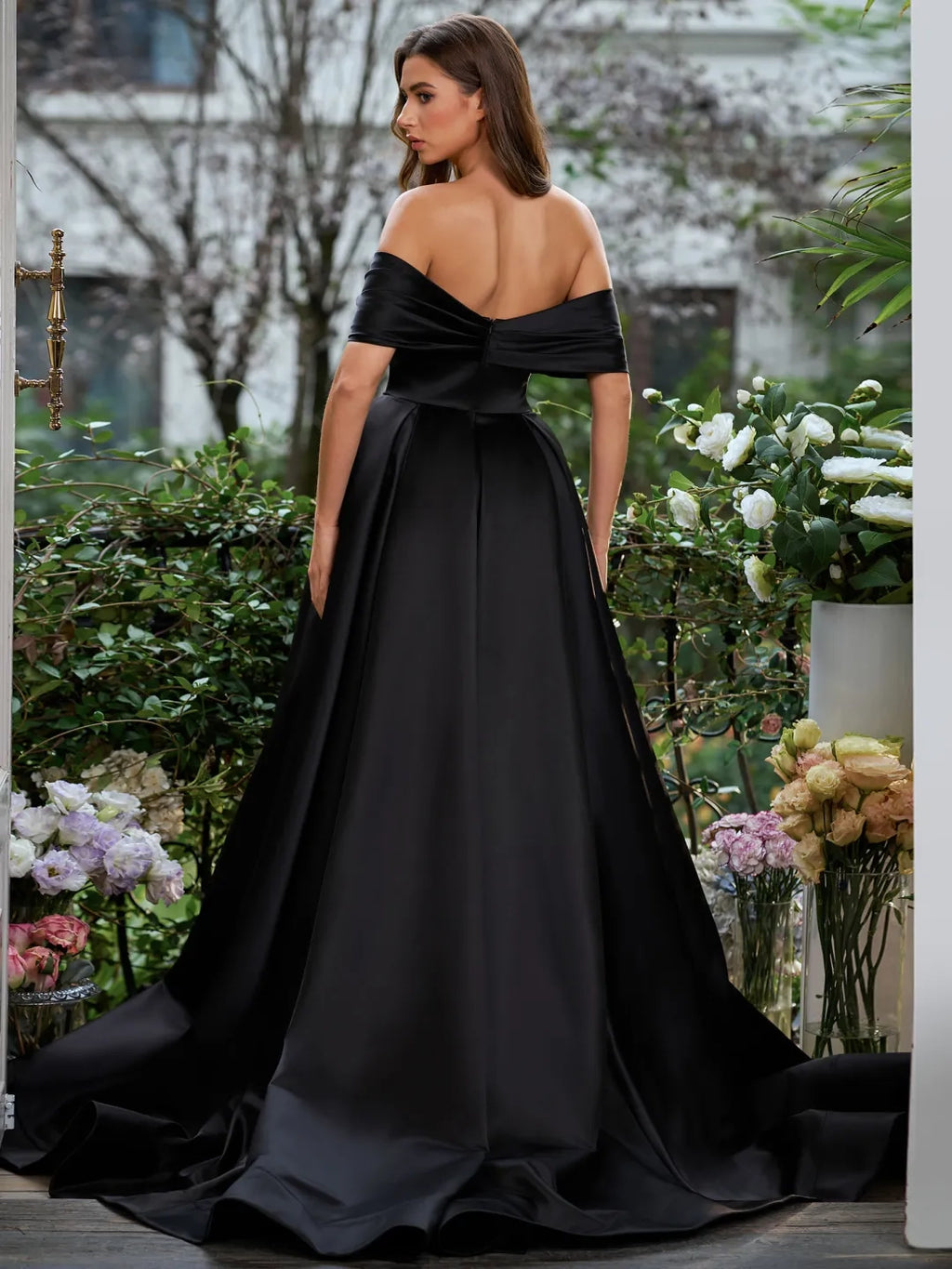 Gorgeous A-line Off Shoulder Short Sleeve Low Back Long Prom Dress
