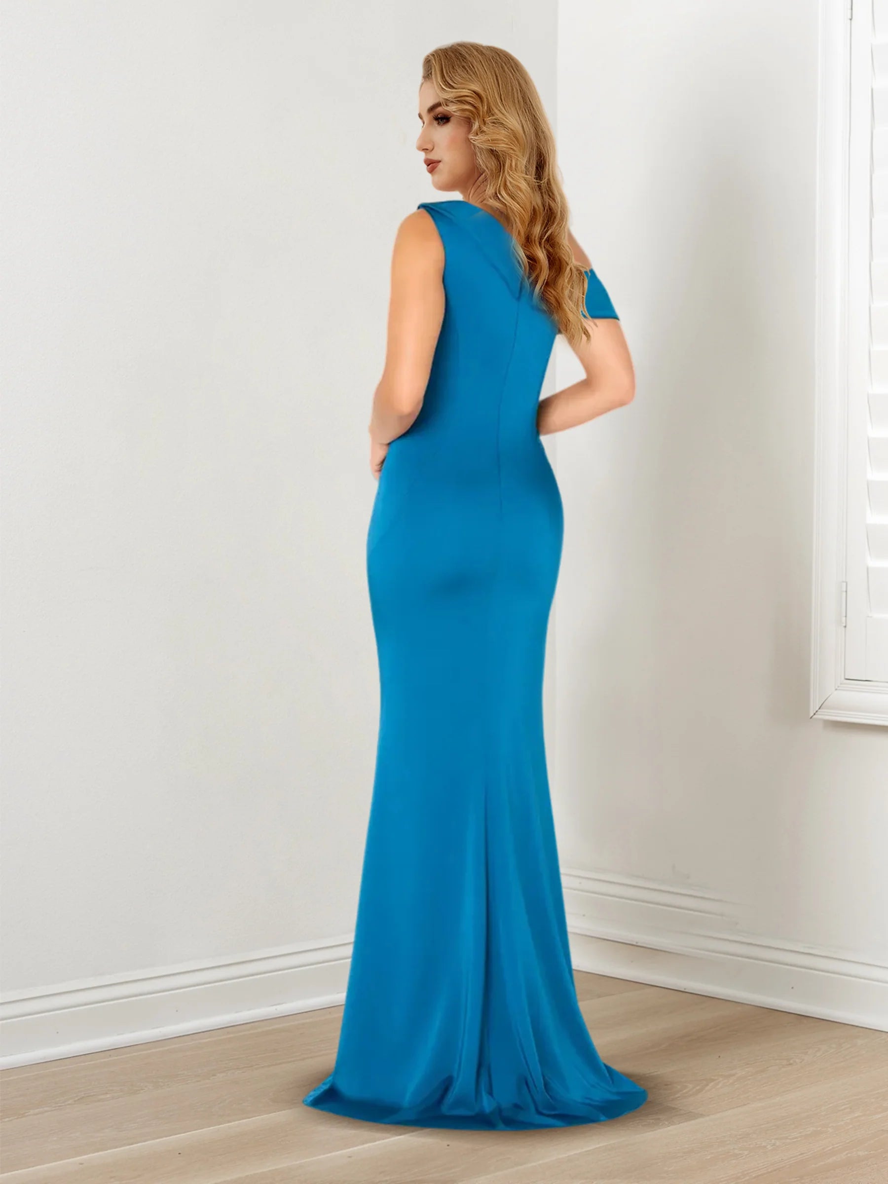 Vestidos para madre de la novia con chal, sin mangas, de un hombro y cola de cuerno o pez