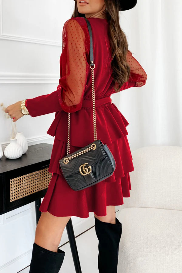 Vestido de noche informal de malla de color sólido con escote en V y pastel