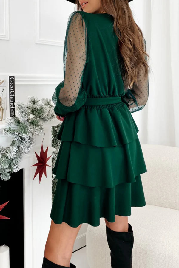 Vestido de noche informal de malla de color sólido con escote en V y pastel
