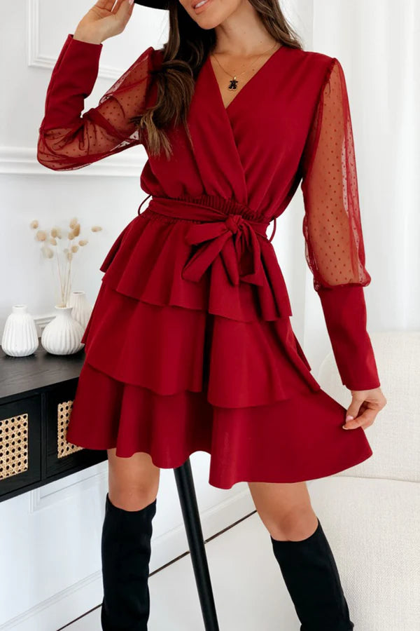 Vestido de noche informal de malla de color sólido con escote en V y pastel