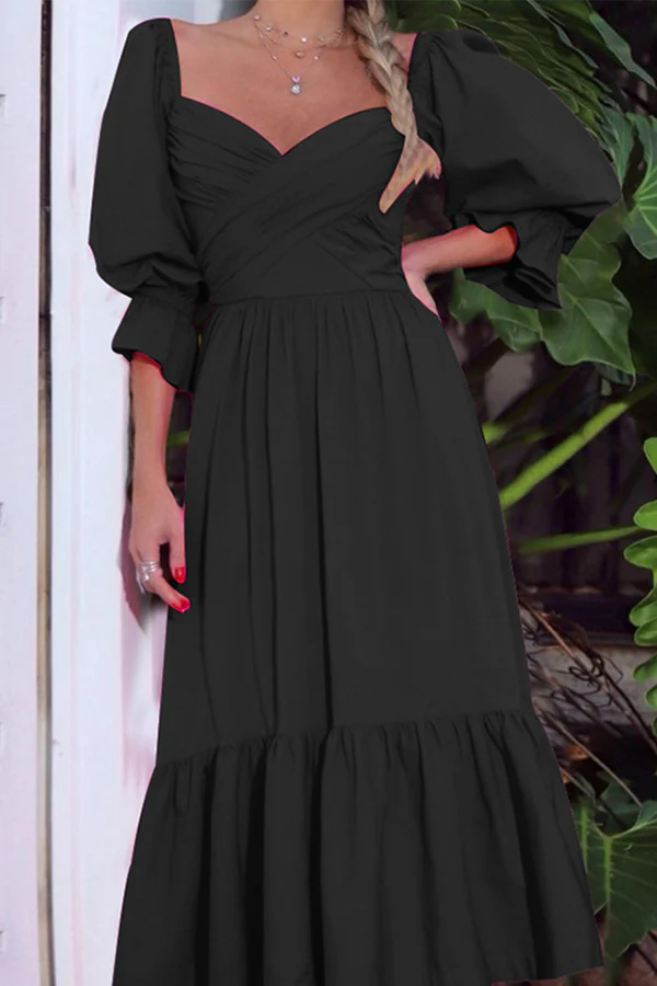 Casual solid color split splicing square neck high waisted skirt for evening dress