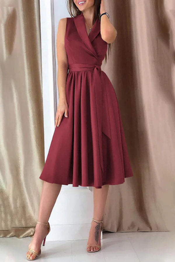 Vestido de noche de corte A con escote en V y lazo en color sólido, moderno y sexy.