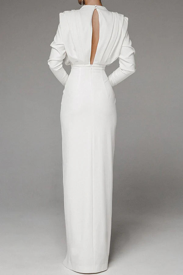 Black Crepe High Neck Sheath Floor-Length Evening Dress