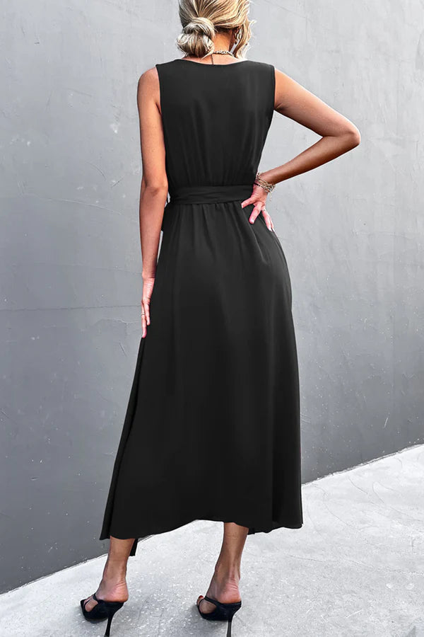 Burgundy Chiffon A-Line V-Neck Ankle-Length Dress with High Slit