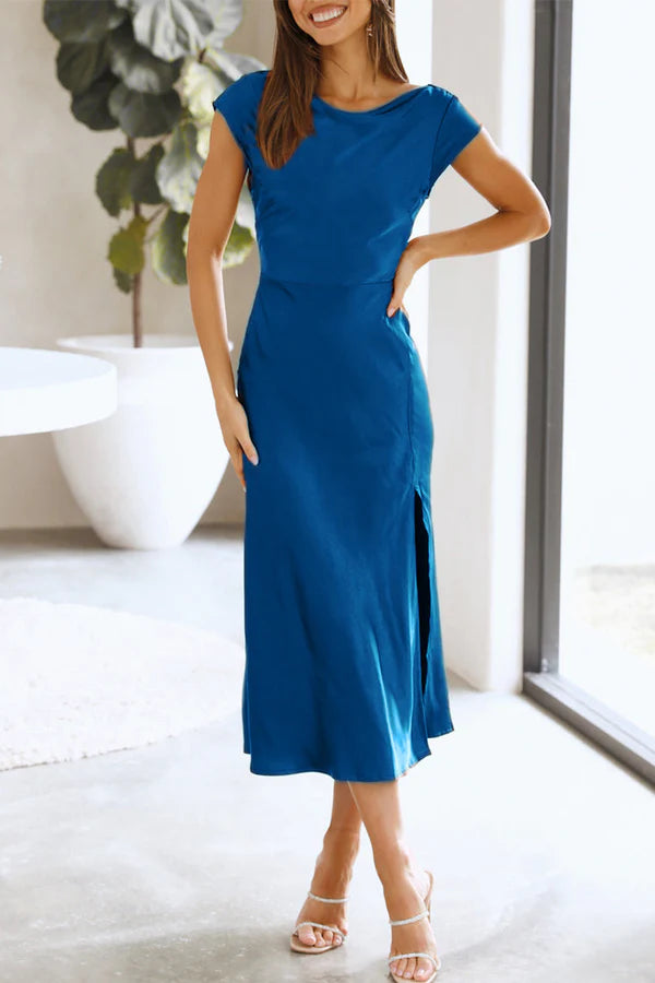 Elegant solid color hollow out solid color A-line evening dress