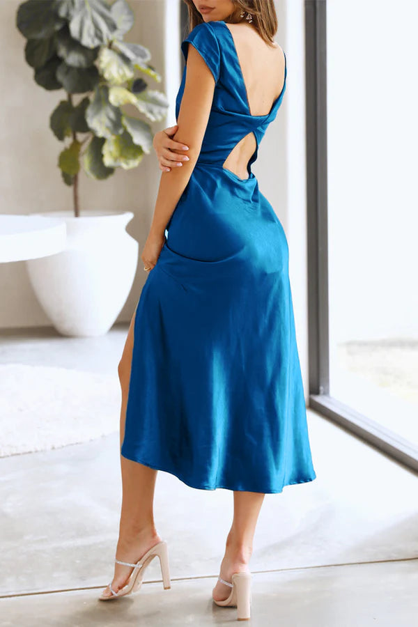 Elegant solid color hollow out solid color A-line evening dress
