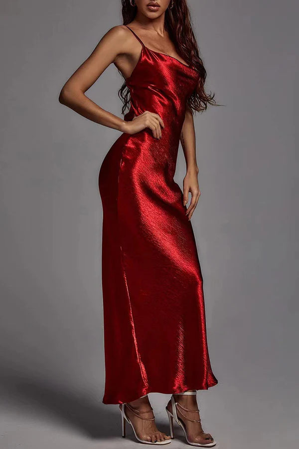 Elegante vestido de tirantes sin espalda de color sólido para vestido de noche