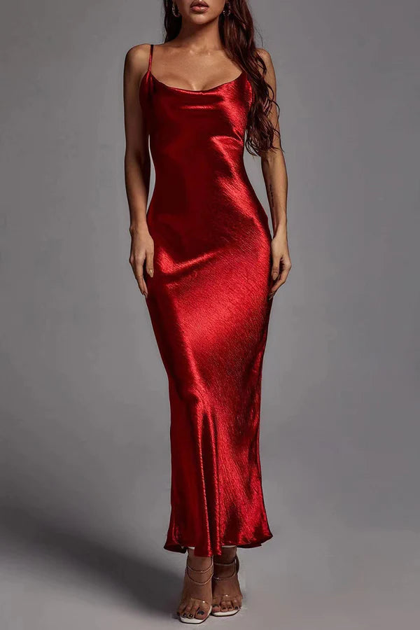 Elegante vestido de tirantes sin espalda de color sólido para vestido de noche