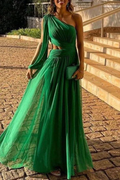 Emerald One Shoulder A-Line Chiffon Bridesmaid Dress