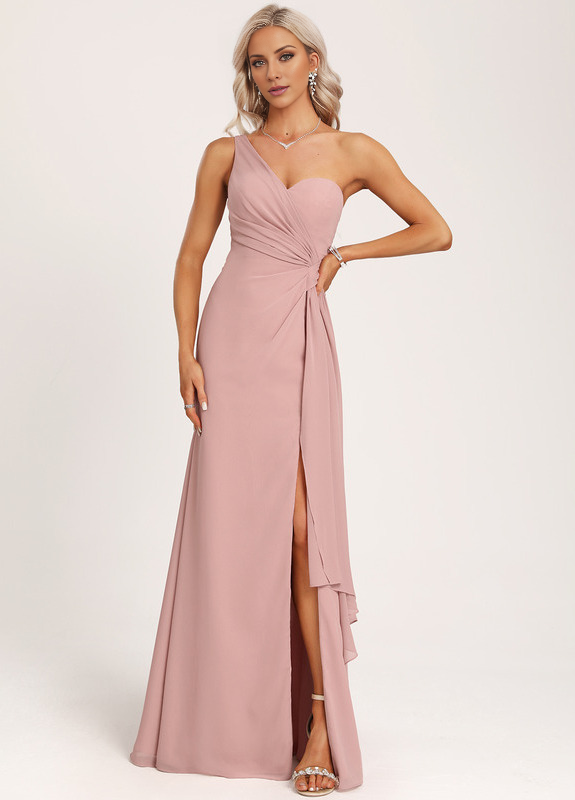 Ruffled A-line One Shoulder Floor Length Chiffon Bridesmaid Dress