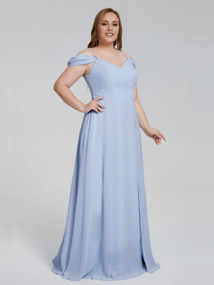 Vestido de dama de honor de talla grande con tirantes finos y largo hasta el suelo