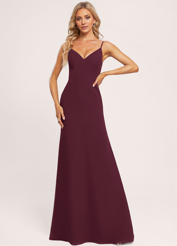 A-line V-neck and ground chiffon bridesmaid dress
