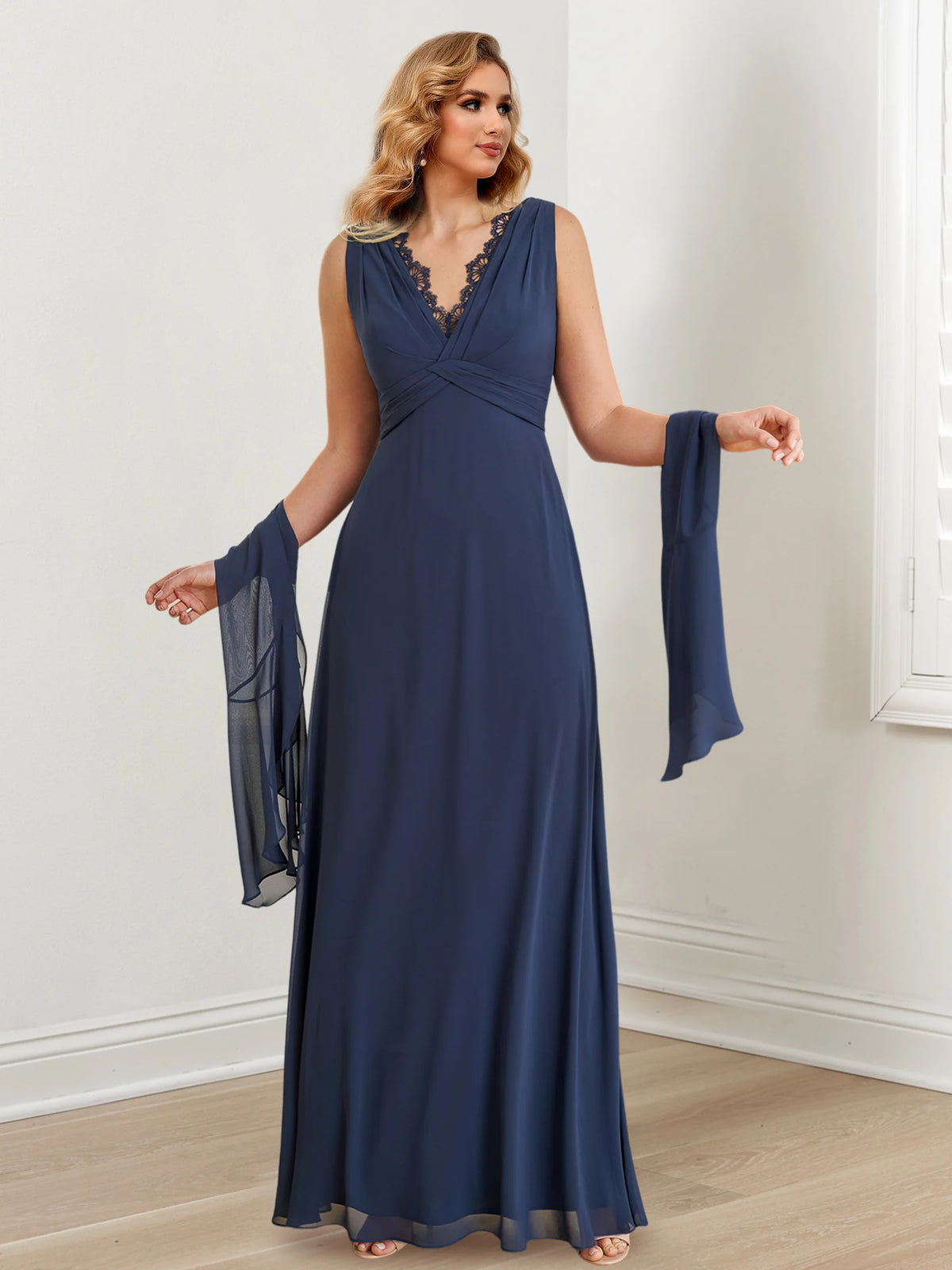 Vestidos para madre de la novia de corte A/princesa, con escote en V y largo hasta el suelo