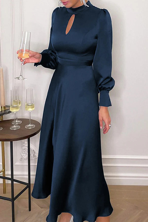 Elegante falda de cintura alta con cuello calado de color sólido para vestido de noche