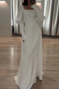 Elegante vestido de noche de cuello cuadrado con volantes en color liso