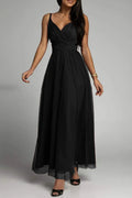 Elegant Black Chiffon A-Line V-Neck Floor-Length Bridesmaid Dress
