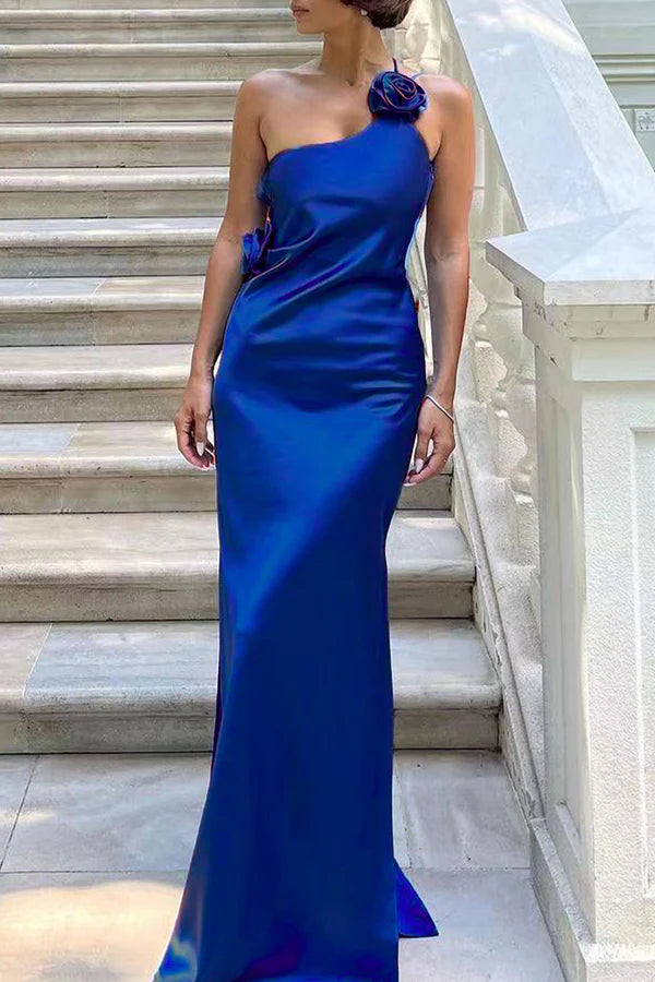 Pegatinas sexys de color sólido con tirantes de cuello inclinados para vestir de noche