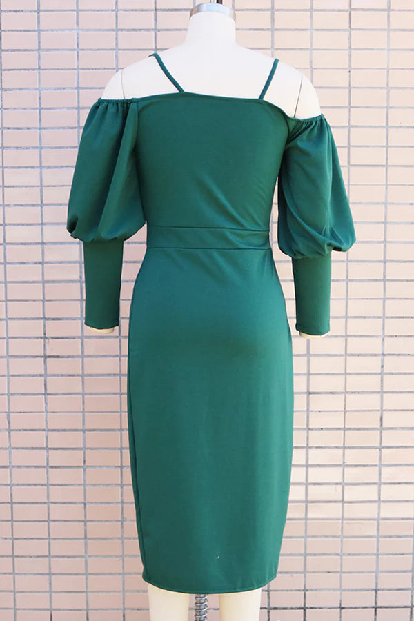 Sweet and Elegant Solid Color Folded Shoulder Off Shoulder Irregular Evening Dress