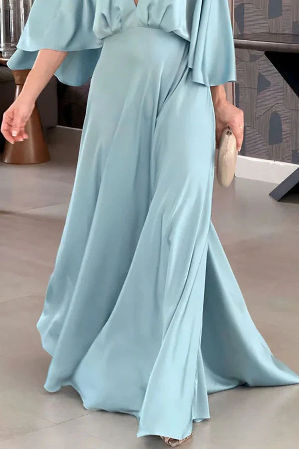 Vestido de noche minimalista de corte A con escote en V y pliegues en color liso para tiempo libre