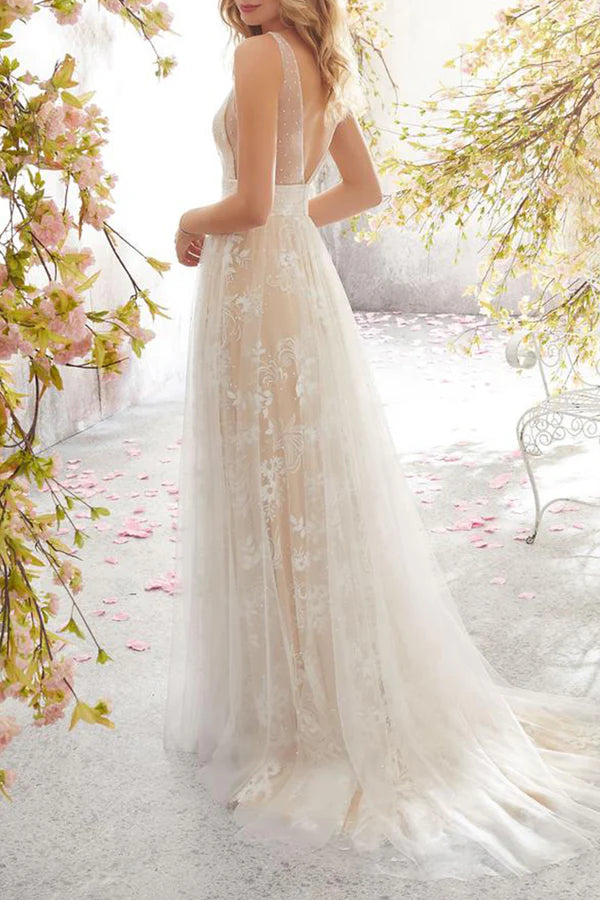 Atuendo formal sexy con vestido de noche de encaje sólido con escote en V