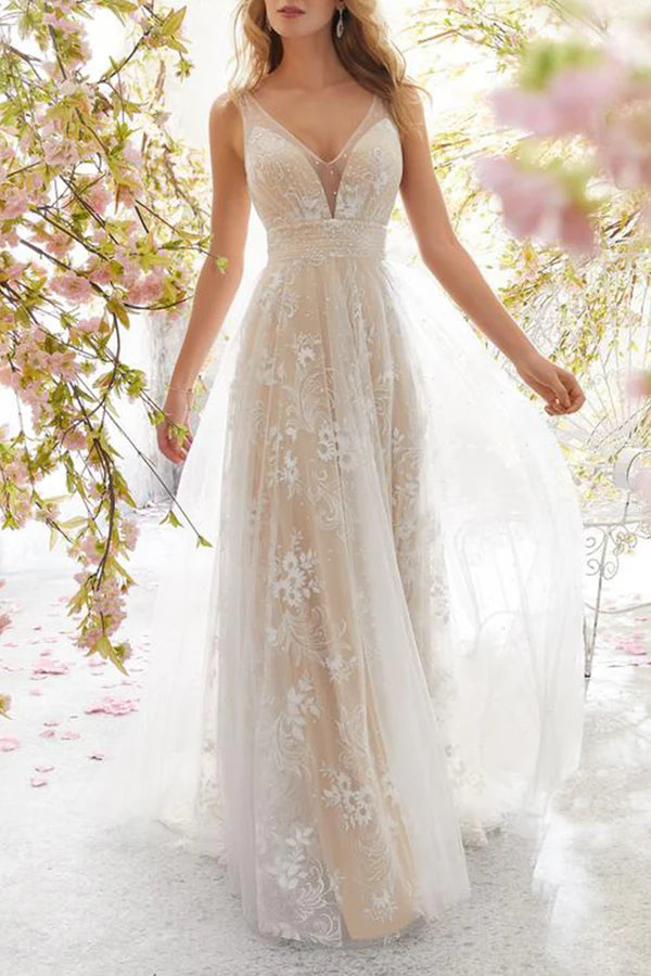 Atuendo formal sexy con vestido de noche de encaje sólido con escote en V