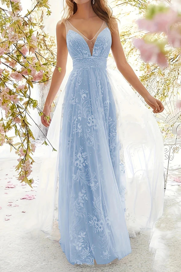 Atuendo formal sexy con vestido de noche de encaje sólido con escote en V