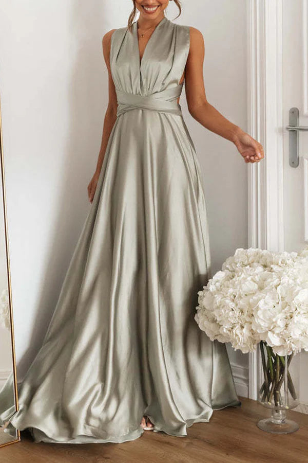 Elegante diseño de tirantes de hombro sin espalda de color sólido con escote en V para vestir de noche