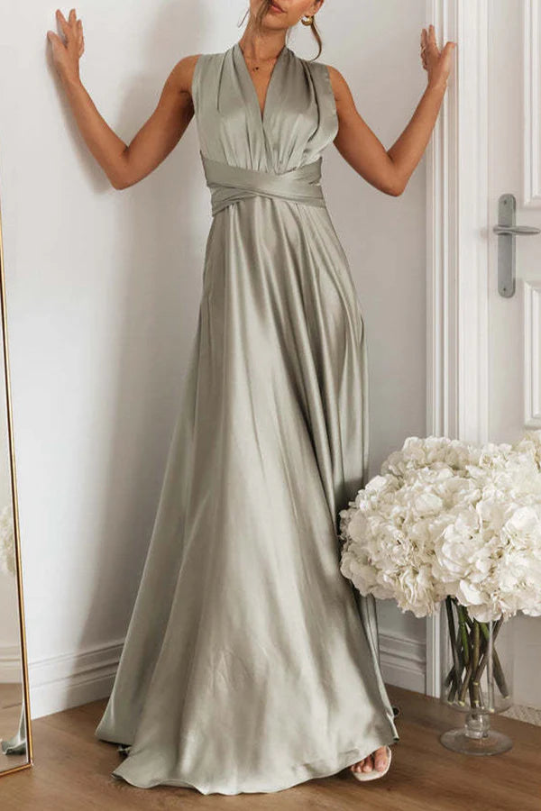 Elegante diseño de tirantes de hombro sin espalda de color sólido con escote en V para vestir de noche