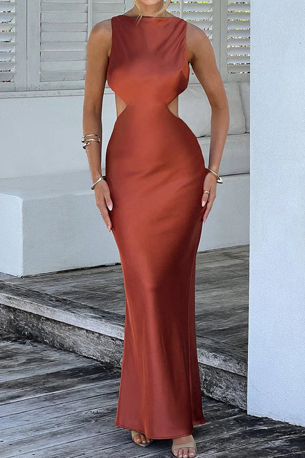 Vestido de noche sexy de celebridad de color sólido sin espalda con cuello redondo cruzado