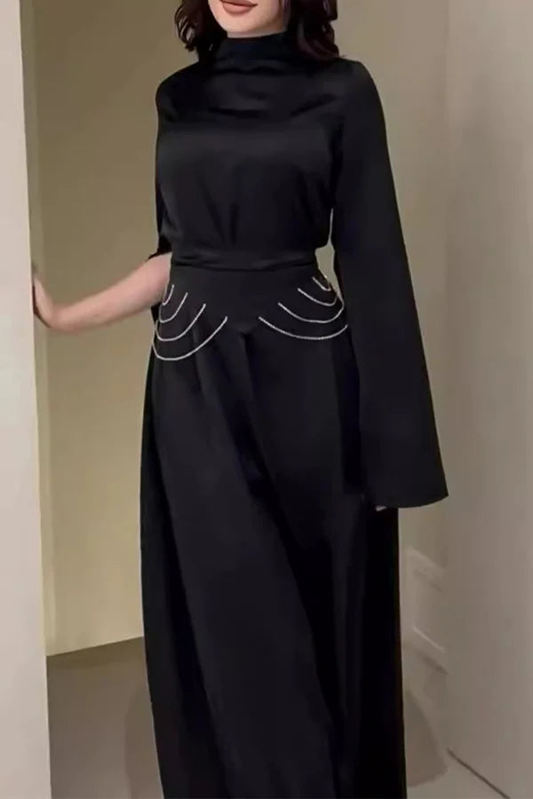 Elegant solid color split half high neck waist skirt for evening dress