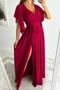 Burgundy V-Neck Chiffon A-Line Floor-Length Bridesmaid Dress