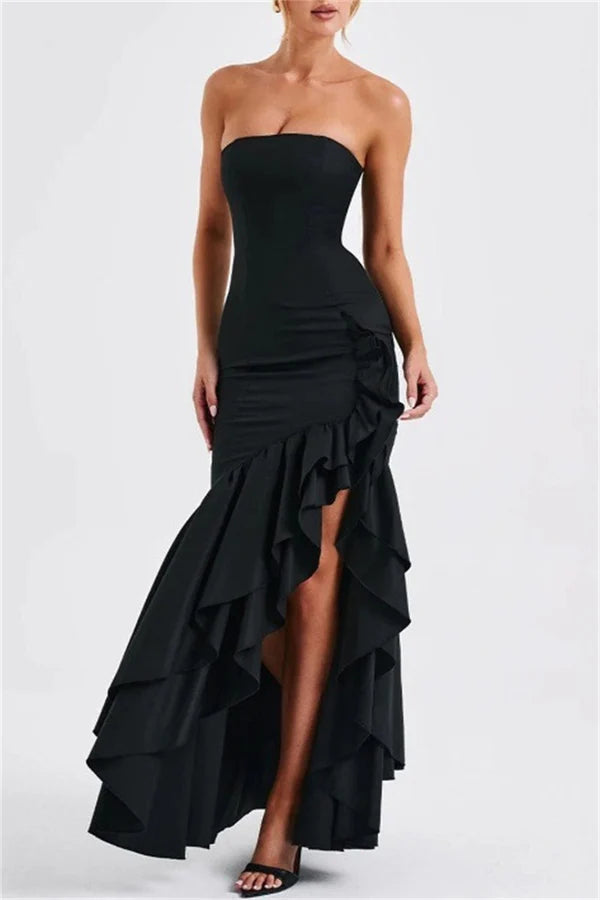 Vestido de noche irregular sin tirantes y espalda descubierta de color sólido estampado sexy