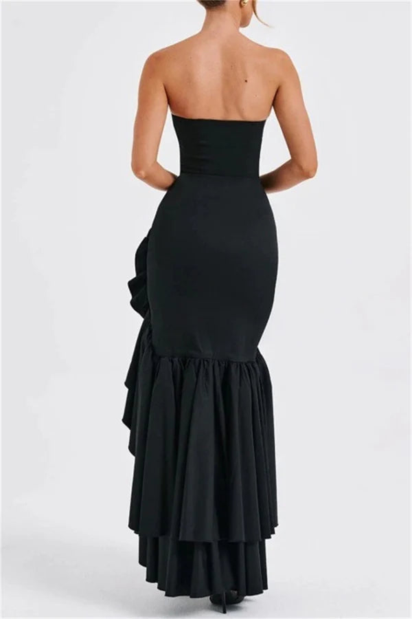 Vestido de noche irregular sin tirantes y espalda descubierta de color sólido estampado sexy