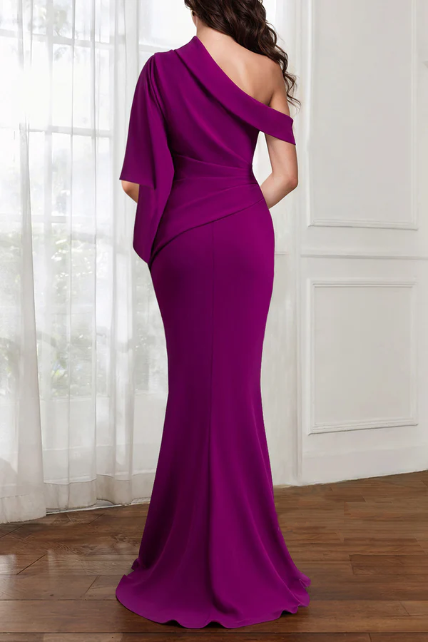 Mulberry Crepe One Shoulder Mermaid Floor-Length Evening Dress