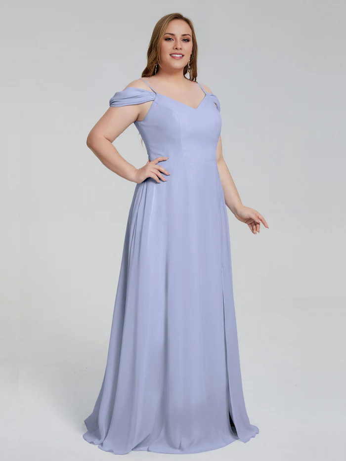 Vestido de dama de honor de talla grande con tirantes finos y largo hasta el suelo