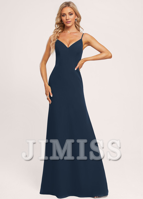 A-line V-neck and ground chiffon bridesmaid dress